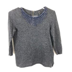 J. Crew Women’s Charcoal Gray Sweater Blue Crystal Starburst Collar Size XXS